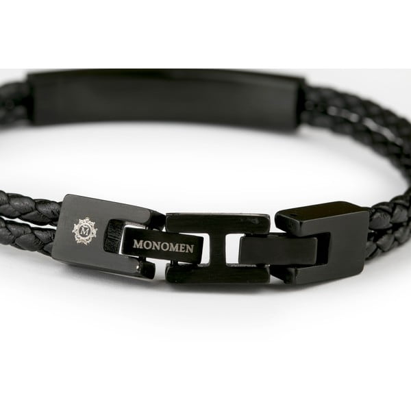 Pánský černý náramek z pravé kůže Monomen Double Braid-image-3