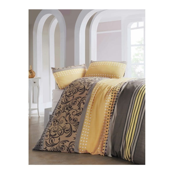 Спално бельо с чаршаф от памучна смес за двойно легло Жълто, 200 x 220 cm Miranda - Unknown