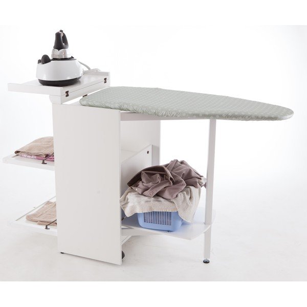 Bílé skládací žehlicí prkno z bukového dřeva s výklopnými policemi Arredamenti Italia Stiromobile-image-2