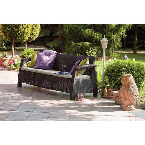 Тъмнокафяв градински диван от изкуствен ратан Corfu – Keter-image-1