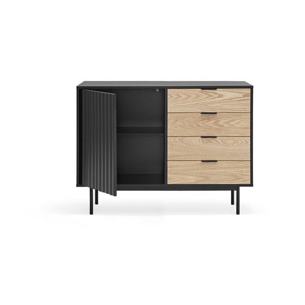 Черен/естествен нисък скрин от декор от дъб  108x80 cm Sierra – Teulat-image-4