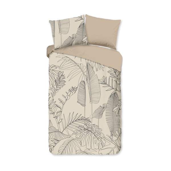 Бежово единично удължено памучно спално бельо 140x220 cm Sym – Good Morning