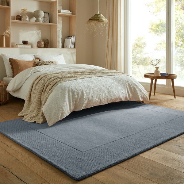 Тъмносин ръчно изработен вълнен килим 120x170 cm Textured Wool Border – Flair Rugs-image-1