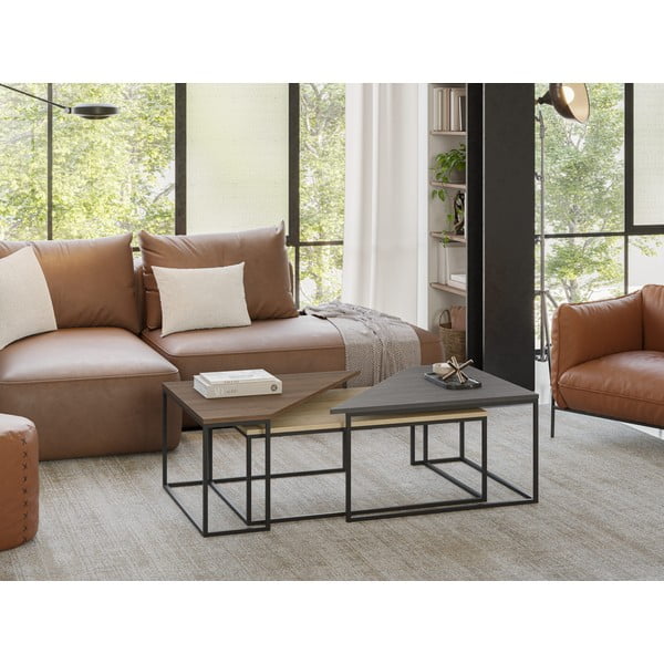 Масички за кафе в комплект от 3 броя с плот от орехово дърво в естествен цвят 70x110 cm Titan - Marckeric-image-1