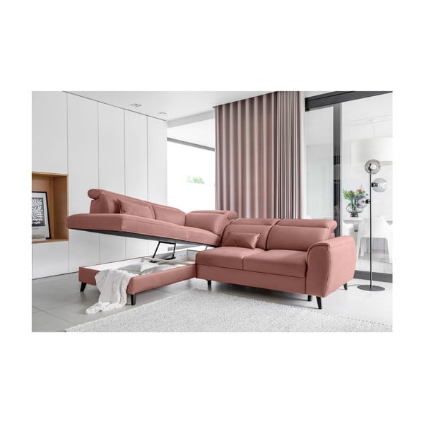 Розов кадифен разтегателен ъглов диван с място за съхранение (ляв ъгъл L форма) Noble – ELTAP-image-3