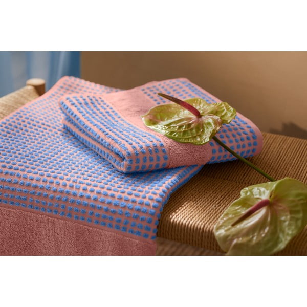 Синя и розова хавлиена кърпа от органичен памук 70x140 cm Check - JUNA-image-4