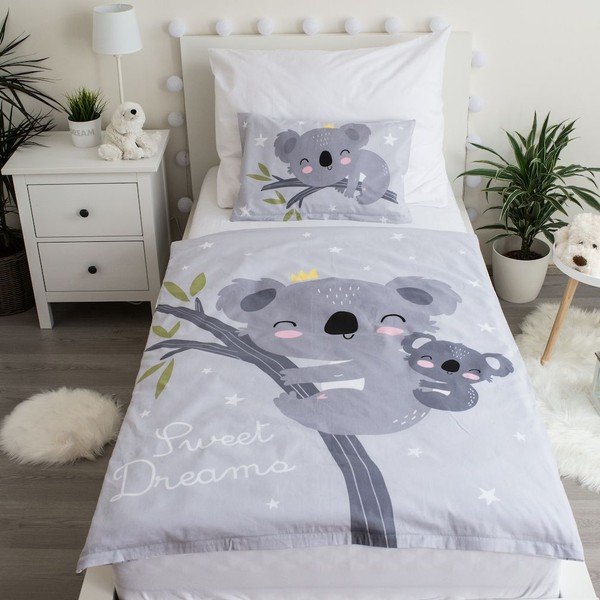 Сиво памучно детско спално бельо 100x135 cm Koala "Sweet Dreams" – Jerry Fabrics-image-1