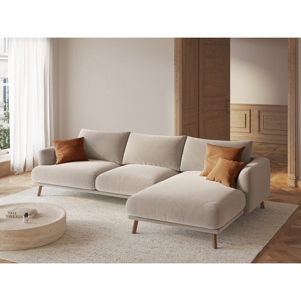 Бежов кадифен ъглов диван (десен ъгъл) Naomi – Micadoni -image-1