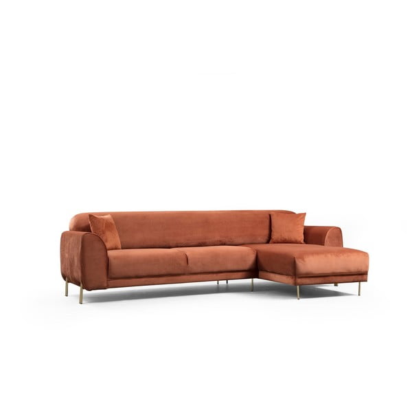 Оранжево-кафяв ъглов разтегателен диван с кадифена повърхност , десен ъгъл Image - Artie-image-4