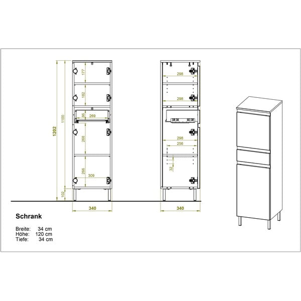 Бял висок шкаф за баня в дъбов декор 34x120 cm Torrance - Germania-image-3