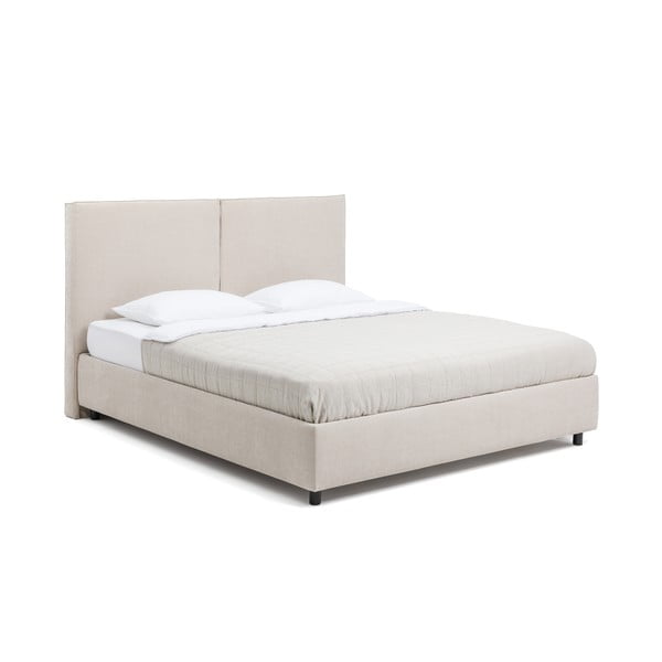 Бежово тапицирано двойно легло с място за съхранение и включена подматрачна рамка 180x200 cm Myra Bold – Bonami Selection