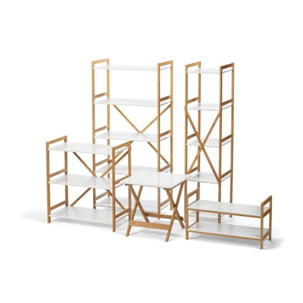 Бял тесен рафт на пет нива с бамбукова конструкция Lora - Bonami Essentials-image-1