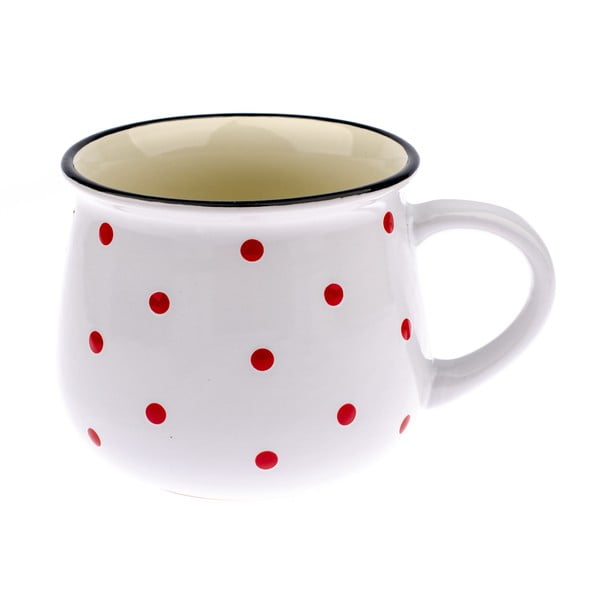Бяла керамична чаша с червени точки Happy Time, 770 ml - Dakls