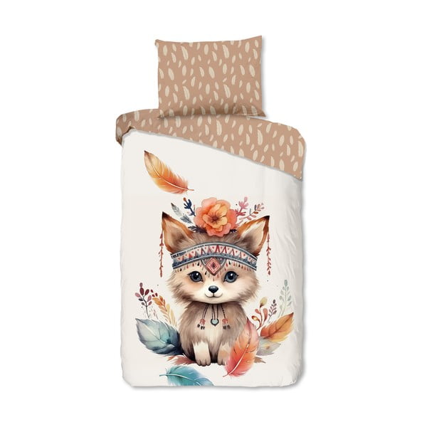 Кафяво-бежово единично  памучно детско спално бельо 140x200 cm Hay – Good Morning