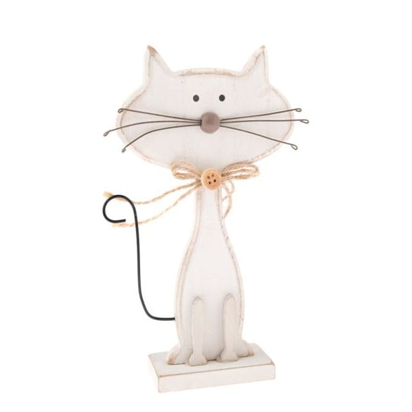 Бяла дървена декорация във формата на котка Котки, височина 18 см - Dakls
