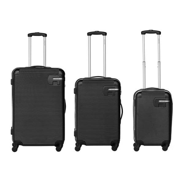 Sada 3 černých cestovních kufrů Packenger Bannisters