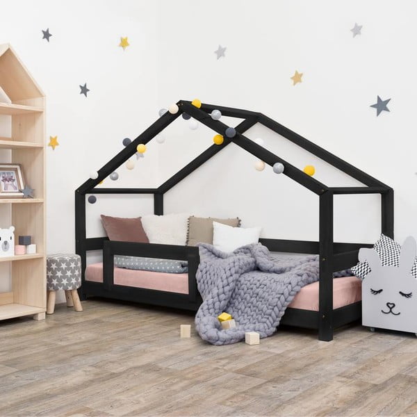 Черна къщичка за детско легло със странични панели Lucky, 80 x 180 cm - Benlemi