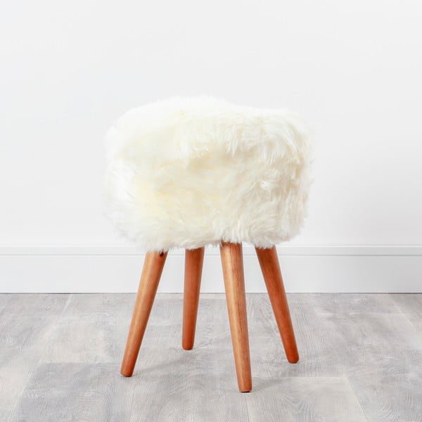 Табуретка с бяла седалка от овча кожа , ⌀ 30 cm - Native Natural-image-2
