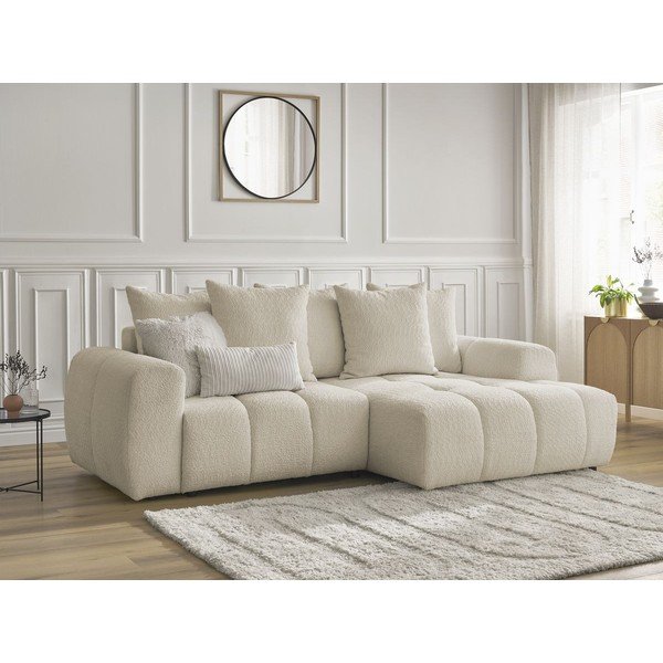 Бежов  разтегателен ъглов диван с място за съхранение от букле (десен ъгъл) Roxelane – Bobochic Paris-image-4