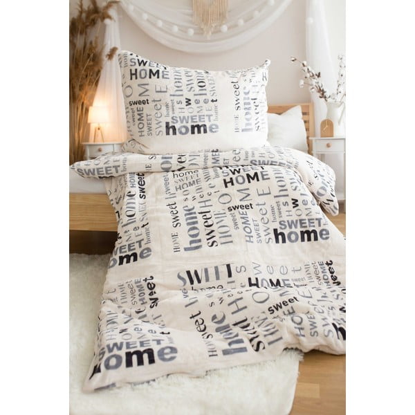 Кремаво спално бельо от микроплюш за единично легло 140x200 cm Home Sweet Home - Jerry Fabrics