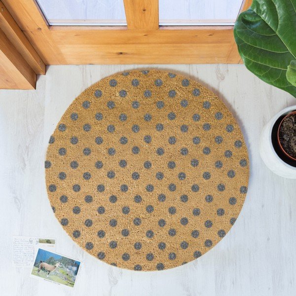 Сива кръгла постелка от естествени кокосови влакна Dots, ⌀ 70 cm - Artsy Doormats-image-1