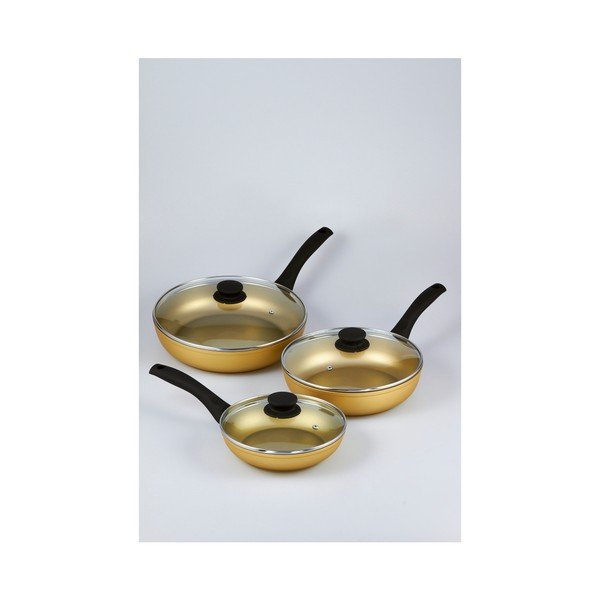 Sada 3 pánví s pokličkami Bisetti Stonegold Black Handles