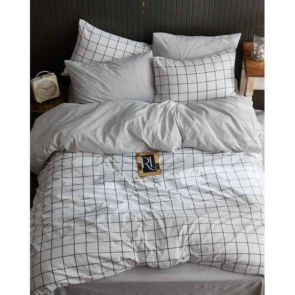 Бяло двойно удължено спално бельо с включен долен чаршаф, 4 части 200x220 cm Geometric – Mila Home-image-1