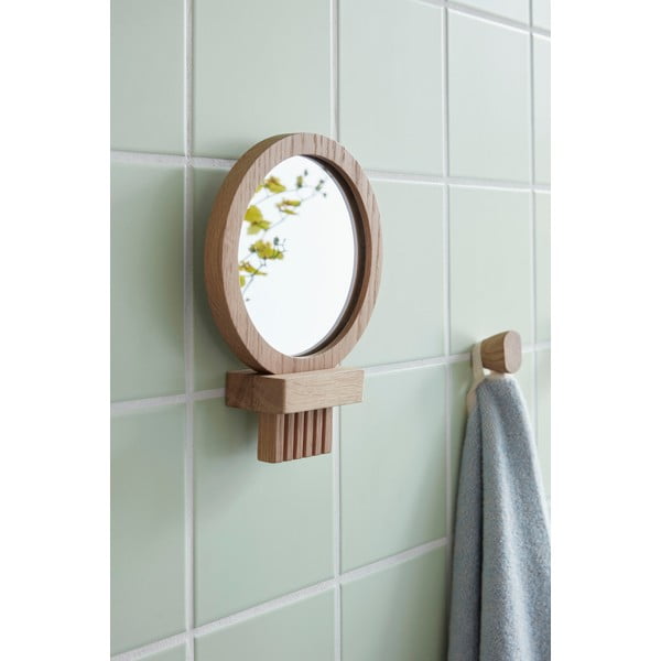 Стенно козметично огледало с дървена рамка ø 14 cm - Hübsch-image-1