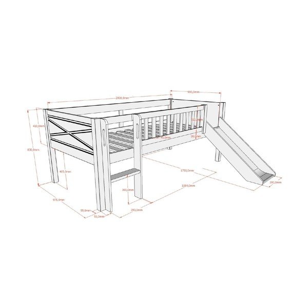 Бяло повдигнато детско легло от масивен бор с включена подматрачна рамка 90x200 cm Scott – Vipack-image-2
