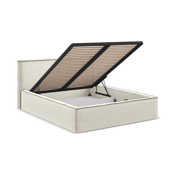 Кремаво двойно тапицирано легло с място за съхранение и включена подматрачна рамка 180x200 cm Anani – Makamii-image-2