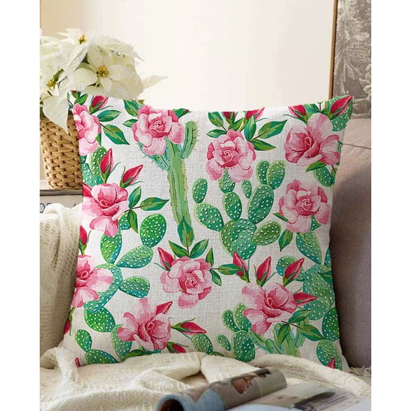 Калъфка за възглавница от памучна смес Blooming Cactus, 55 x 55 cm - Minimalist Cushion Covers