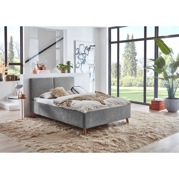 Сиво двойно легло 140x200 cm тапицирано с включена подматрачна рамка Piano – Meise Möbel-image-1
