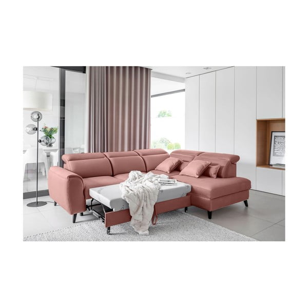 Розов кадифен разтегателен ъглов диван с място за съхранение (десен ъгъл L форма) Noble – ELTAP-image-4