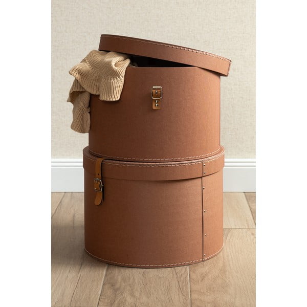 Кафяви картонени кутии за съхранение в комплект 2 бр. с капаци ø 37,5x25 cm Rut Restore Paper Laminate – Bigso-image-1