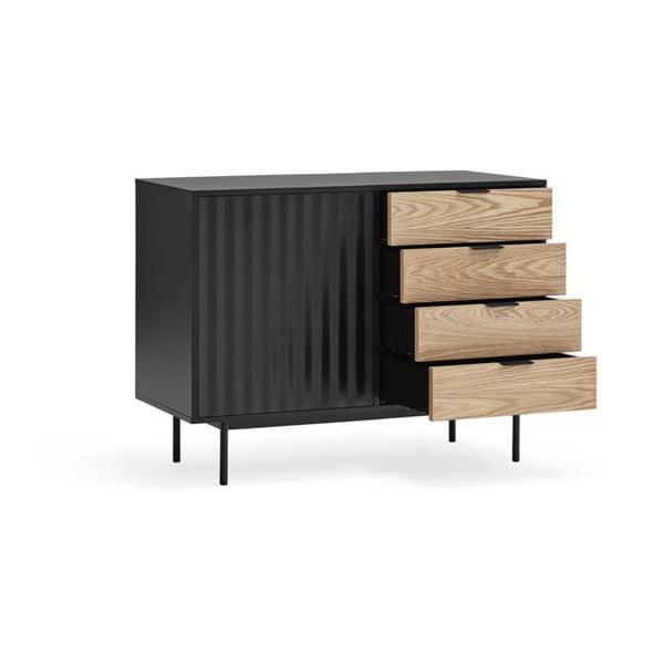 Черен/естествен нисък скрин от декор от дъб  108x80 cm Sierra – Teulat-image-2