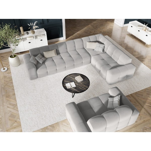 Ъглов диван от светлосиво кадифе (десен ъгъл) Kendal - Micadoni Home-image-1