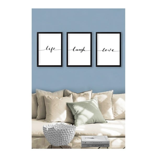 Картини в комплект 3 бр. 24x29 cm Life Laugh Love – Vavien Artwork-image-1