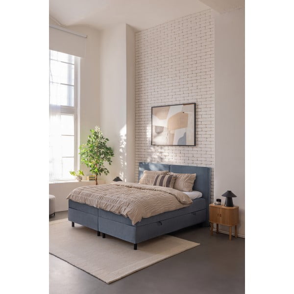 Синьо  боксспринг легло с място за съхранение 160x200 cm Elva Bold – Bonami Selection-image-1