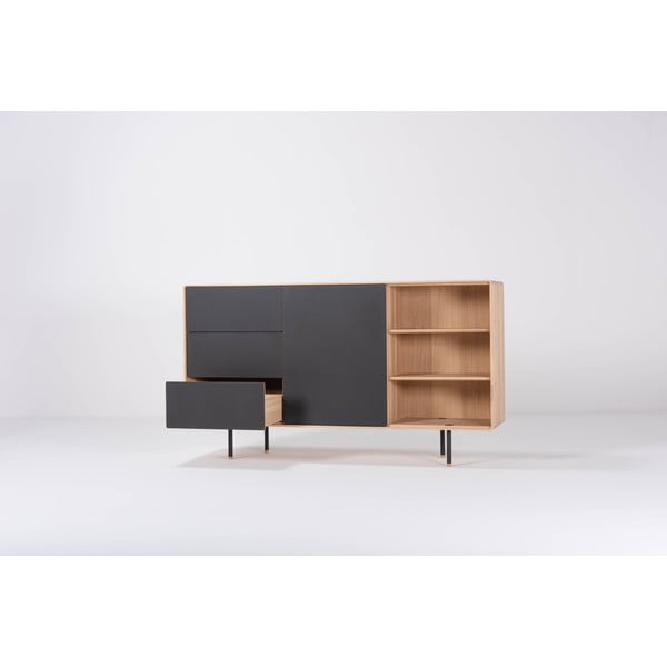 Черен/естествен нисък скрин от масивен дъб 176x100 cm Fina – Gazzda-image-1