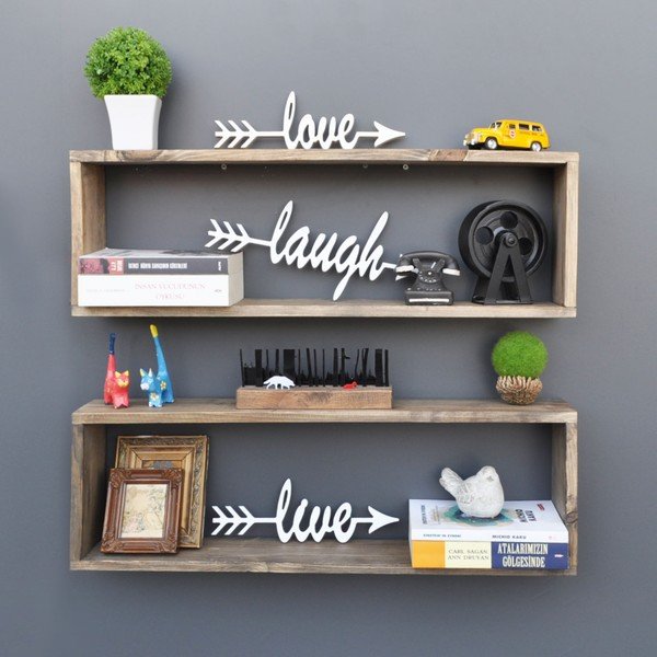 Комплект от 2 дървени рафта Правоъгълник - Evila Originals-image-1