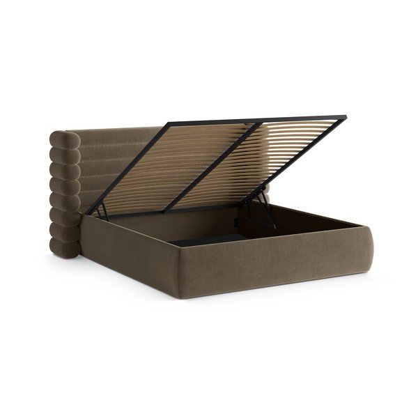 Кафяво-сиво тапицирано двойно легло с място за съхранение и включена подматрачна рамка 200x200 cm Mount – Micadoni -image-2