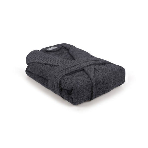 Антрацитен памучен халат за баня размер M Cappa - Foutastic-image-2