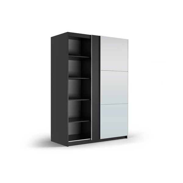 Черен гардероб с огледало и плъзгащи се врати 151x215 cm Lisburn - Cosmopolitan Design-image-2