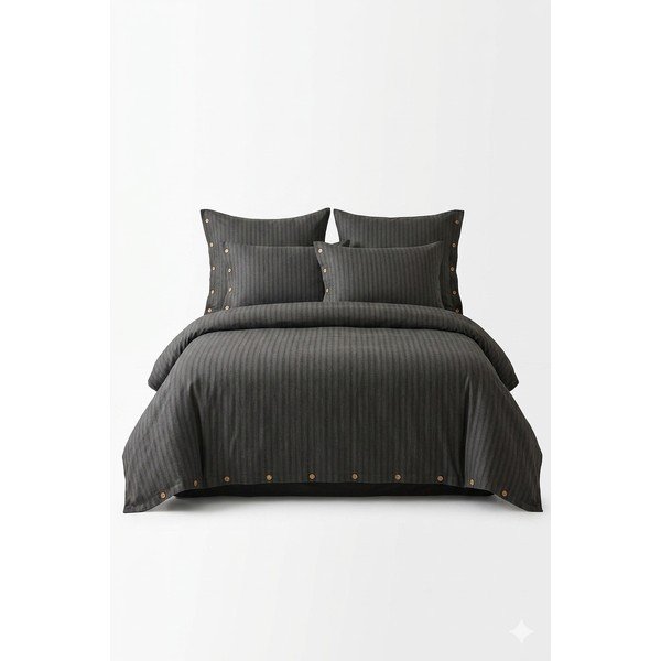 Тъмносиво двойно удължено спално бельо от памук Renforcé 240x220 cm Como Striped – Mila Home Luxury