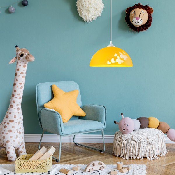 Детско осветително тяло в жълта охра със стъклен абажур ø 30 cm Mariposa - LAMKUR-image-2