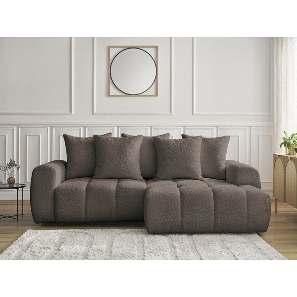 Кафяв  разтегателен ъглов диван с място за съхранение от букле (десен ъгъл) Roxelane – Bobochic Paris-image-1