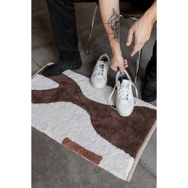 Бяло-кафяв памучен килим подходящ за пране 50x80 cm Figura – Mette Ditmer Denmark-image-1