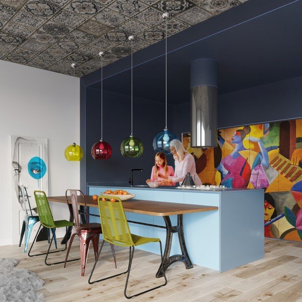 Синьо  висящо осветително тяло със стъклен абажур ø 30 cm Bilbao – Sollux-image-4