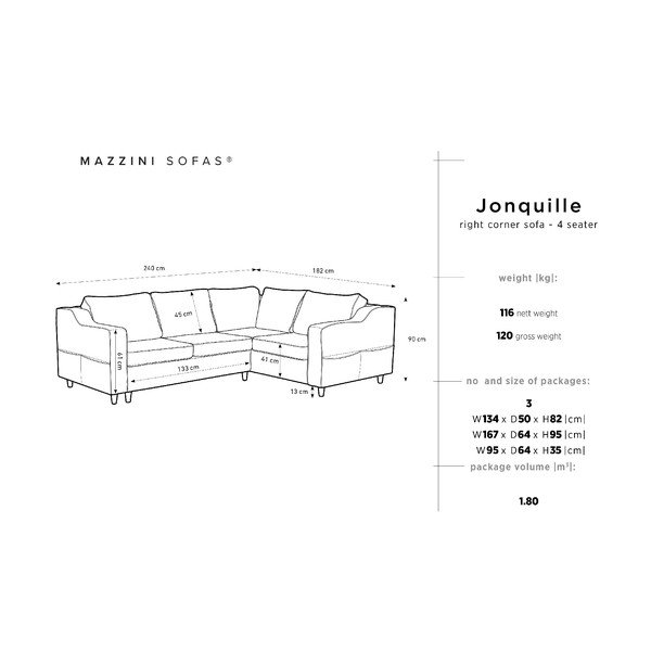 Сив разтегателен диван Jonquille за четирима души, десен ъгъл - Mazzini Sofas-image-2