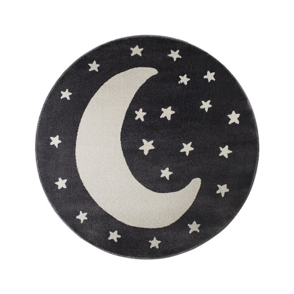 Черен кръгъл килим с лунен мотив Black Moon, ø 133 cm - KICOTI
